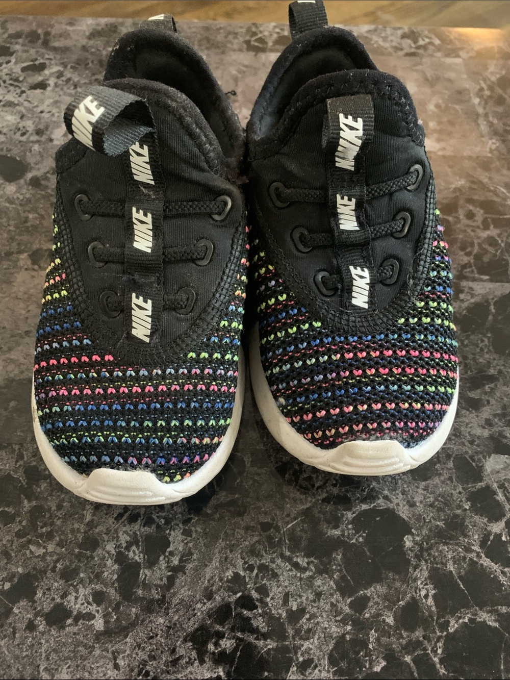 Nike Kids Black Knit Slip-On Sneakers with Multicolor Stitching